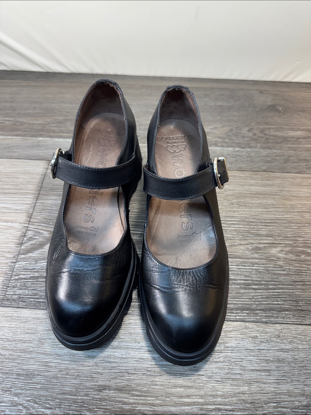 Wonders Chunky Black Leather Mary Jane Platform Shoes woman’s 38 (h20) - Picture 2 of 12